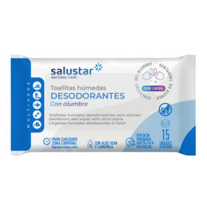 Lingettes humides déodorantes à l’alun Salustar 15 unités