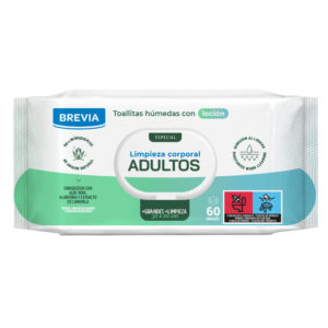 Lingettes Humides avec lotion pour le nettoyage corporelle des adultes Brevia 60 unités