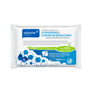 Lingettes humides avec chlorhexidine et de chlorure de benzalkonium pour le nettoyage des mains Salustar 10 unités