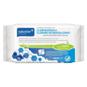 Lingettes humides avec chlorhexidine et de chlorure de benzalkonium pour le nettoyage des mains Salustar 72 unités