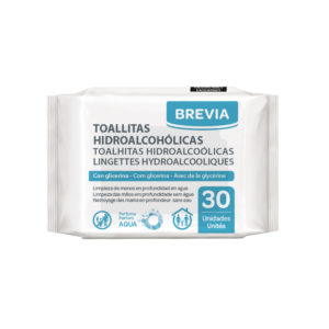 Lingettes Humides Hydralcooliques pour le nettoyage des mains sans eau Brevia 30 unités