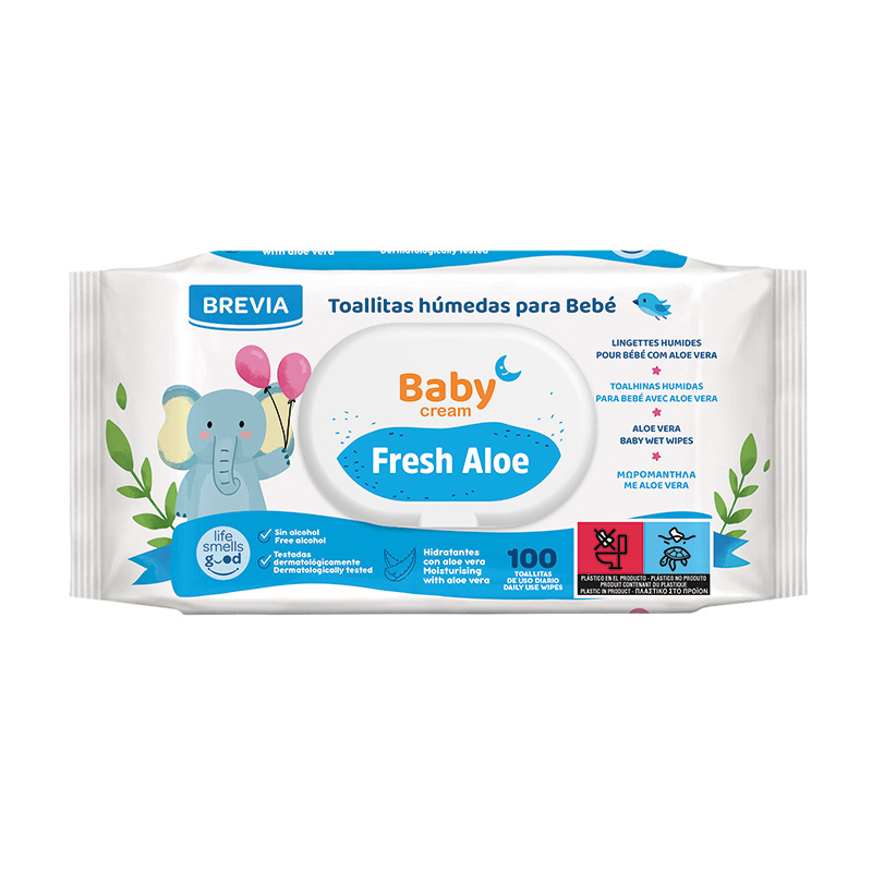 Toallitas Húmedas para bebé Brevia Baby Cream Fresh Aloe 100 unidades. Con  tapa - Brevia Corporación
